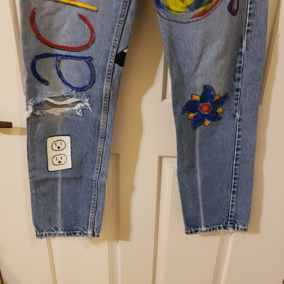 Levi's 505 hand painted size 29×30 ORANGE tab 90s Little e - Picture 6 of 14